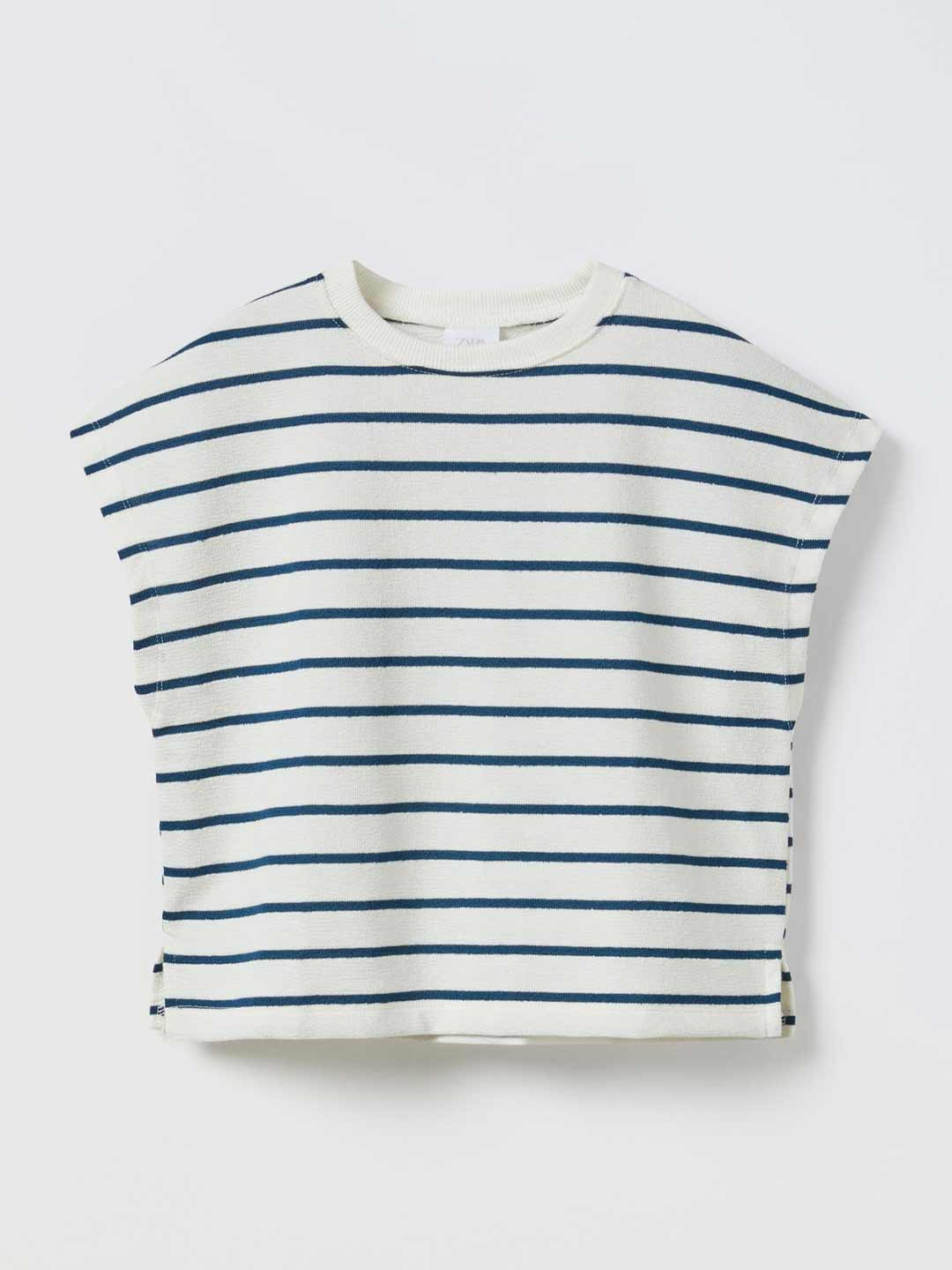 

ZARA Girls Striped Extended Sleeves T-shirt, Off white