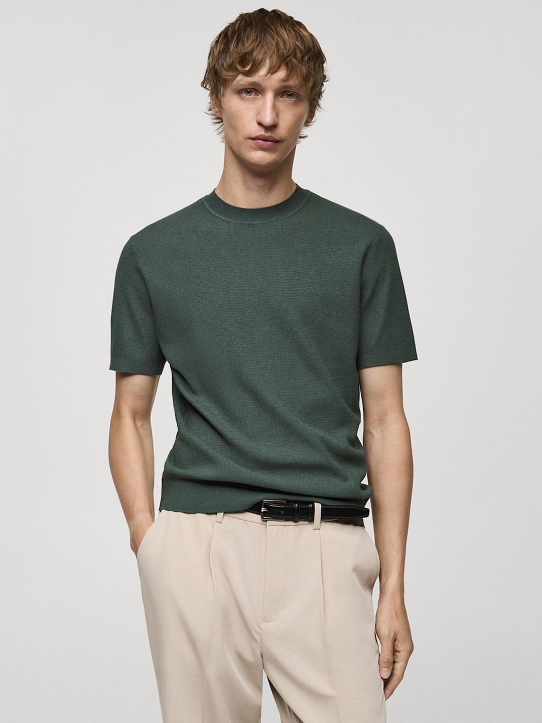 

MANGO MAN Structured Knitted T-shirt, Green