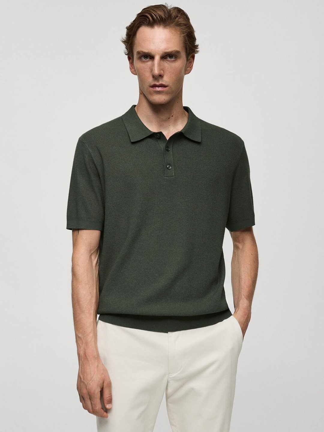 

MANGO MAN Textured Polo Collar T-shirt, Green