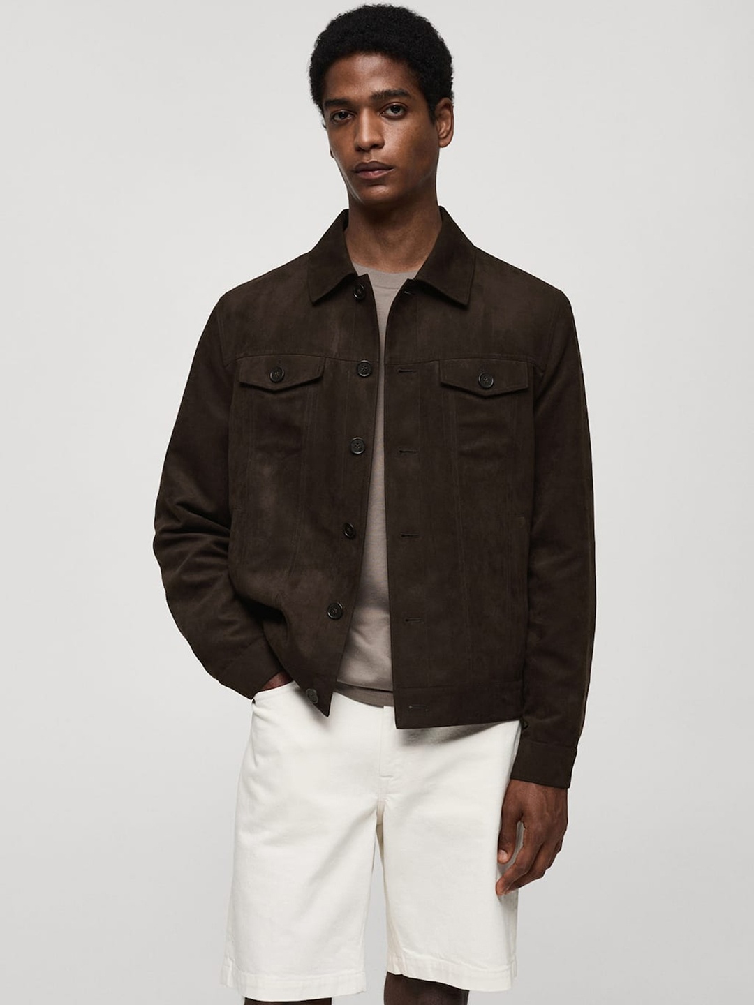 

MANGO MAN Suede-Finish Tailored Jacket, Coffee brown