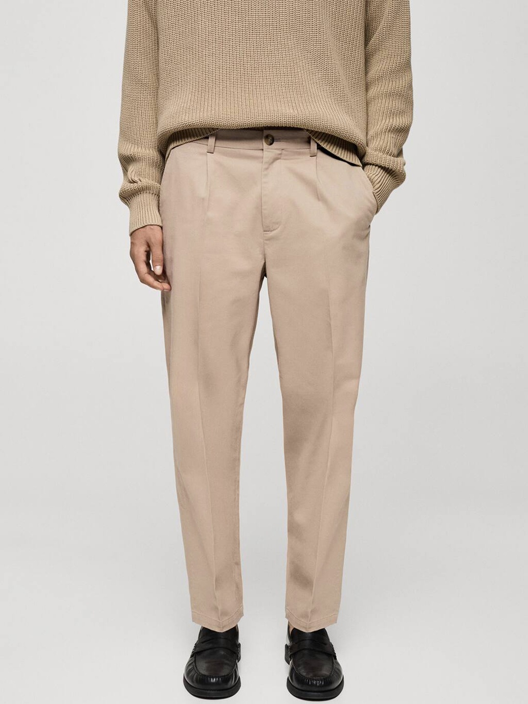 

MANGO MAN Pleated Formal Trousers, Beige