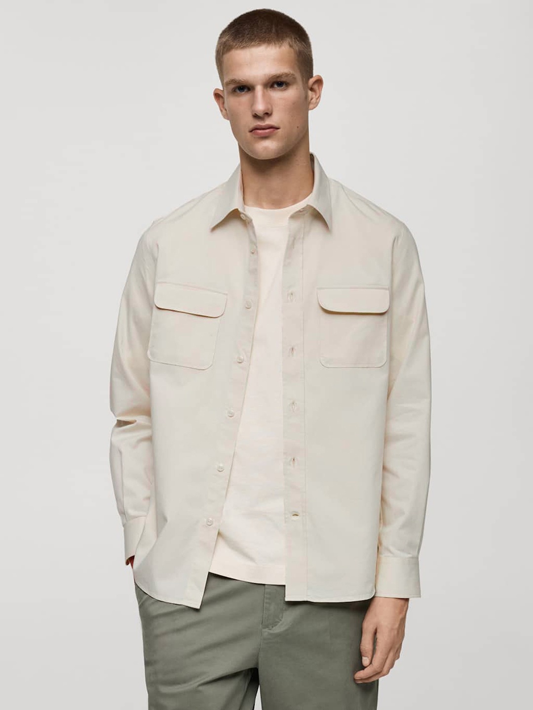 

MANGO MAN Solid Casual Shirt, Off white