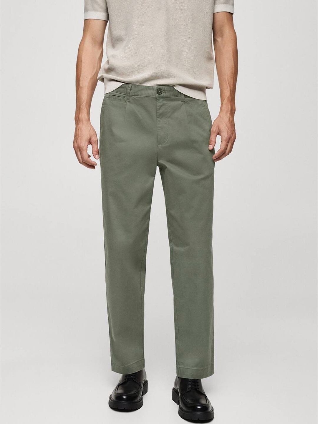 

MANGO MAN Pleated Trousers, Olive