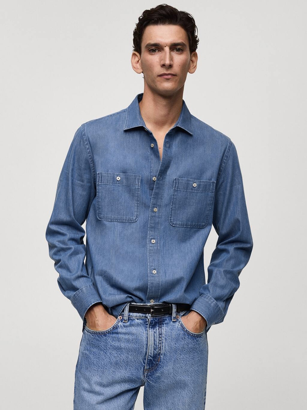 

MANGO MAN Denim Casual Shirt, Blue