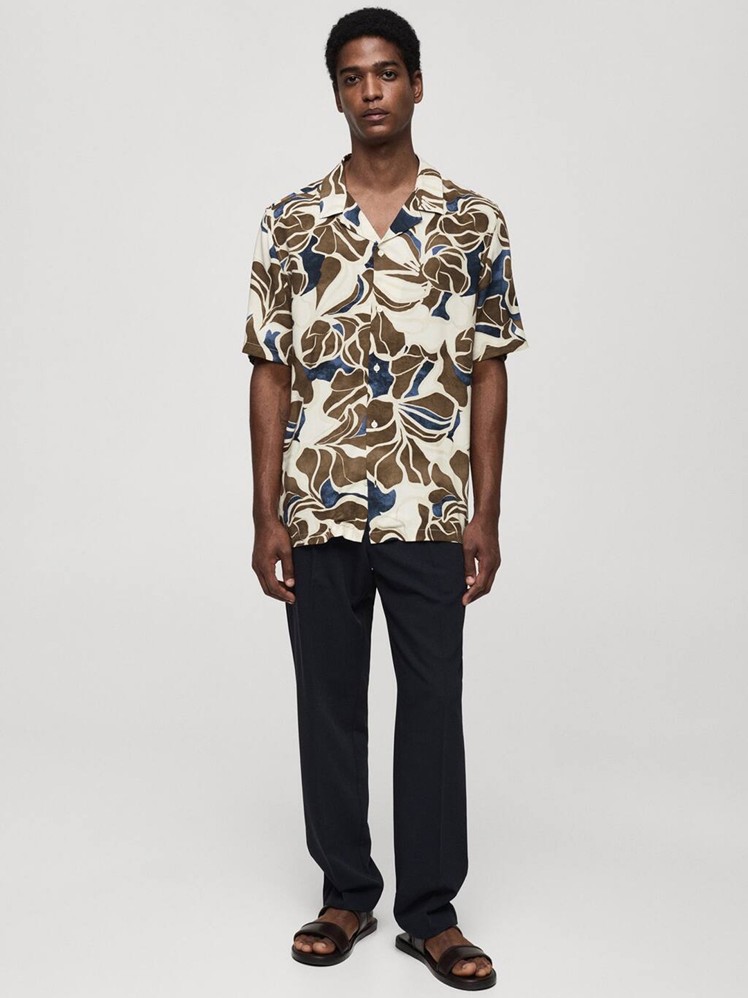 

MANGO MAN Printed Flowy Shirt, Brown