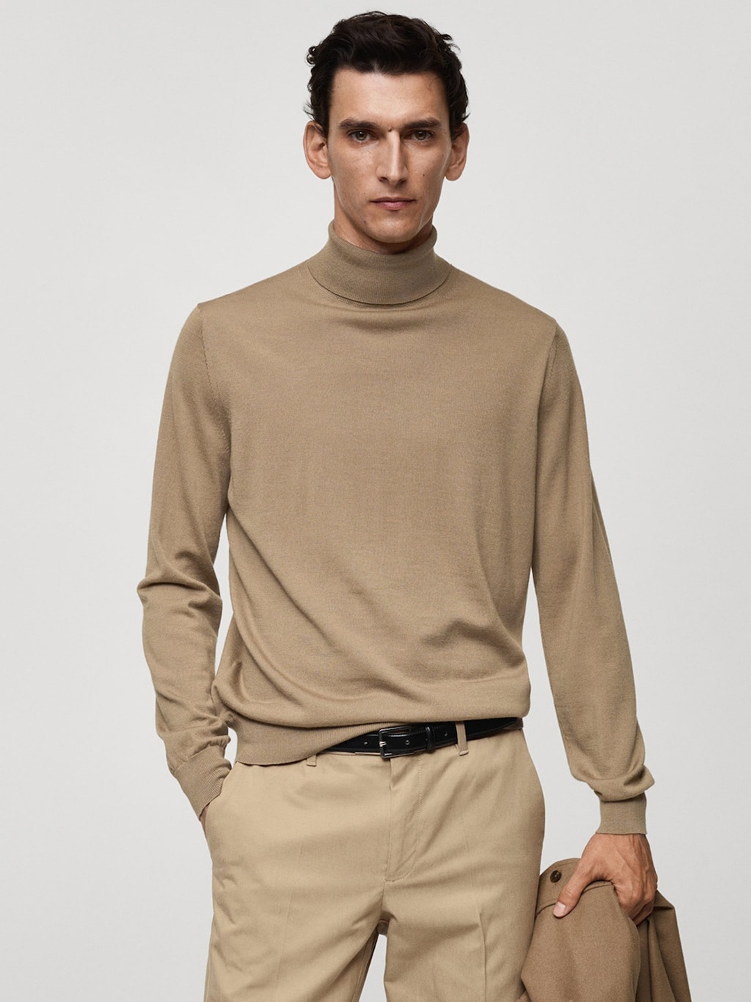 

MANGO MAN Turtle Neck Woollen Pullover, Beige