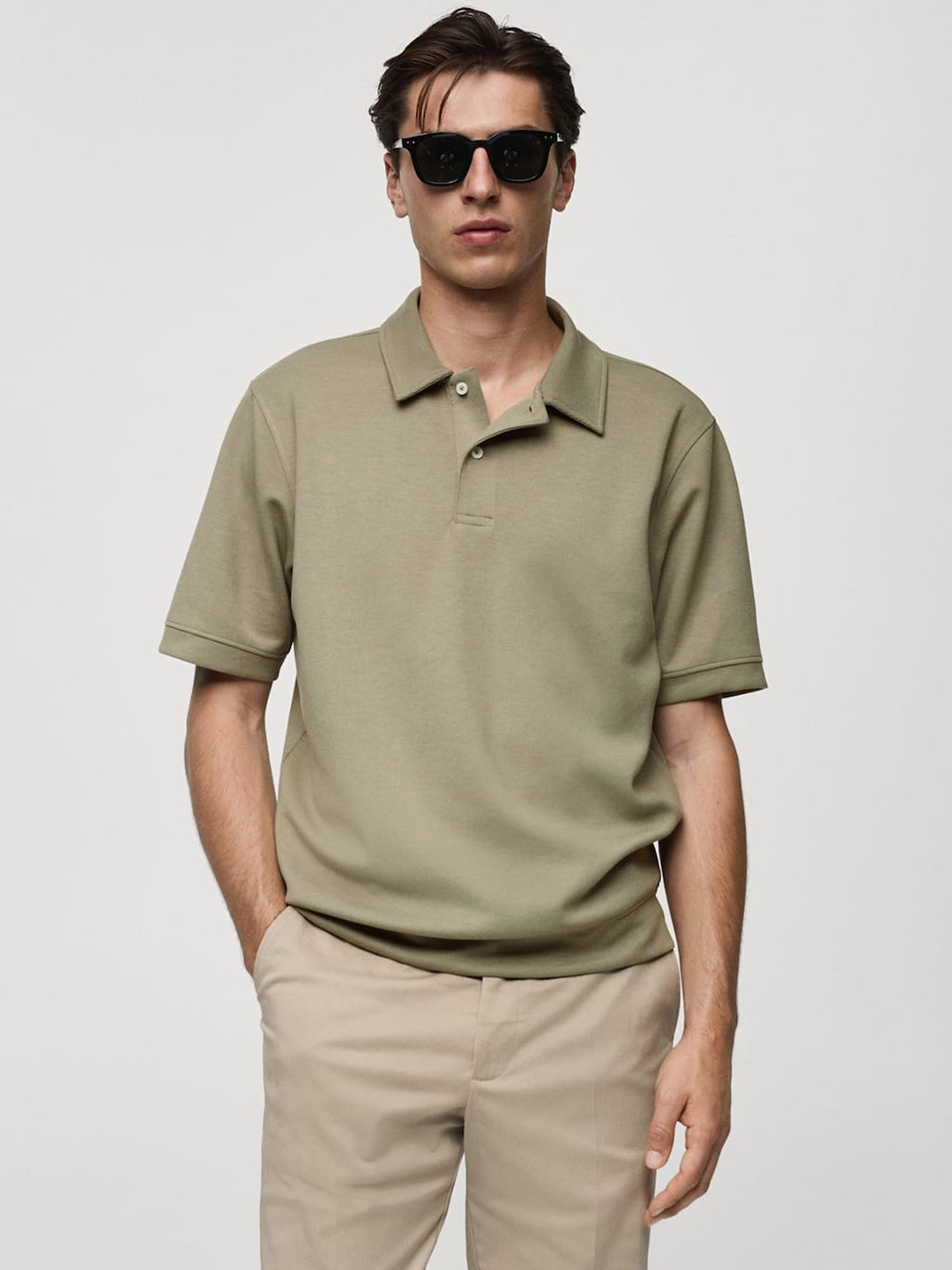

MANGO MAN Sweatshirt Fabric T-shirt, Olive