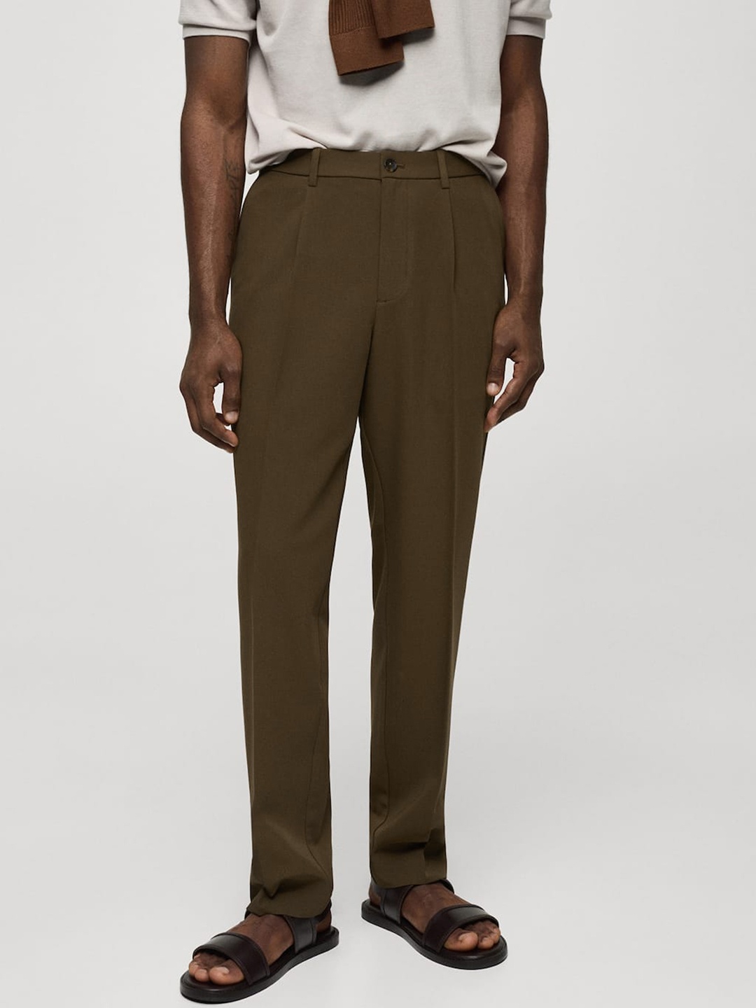 

MANGO MAN Regular Fit Pleated Trousers, Rust