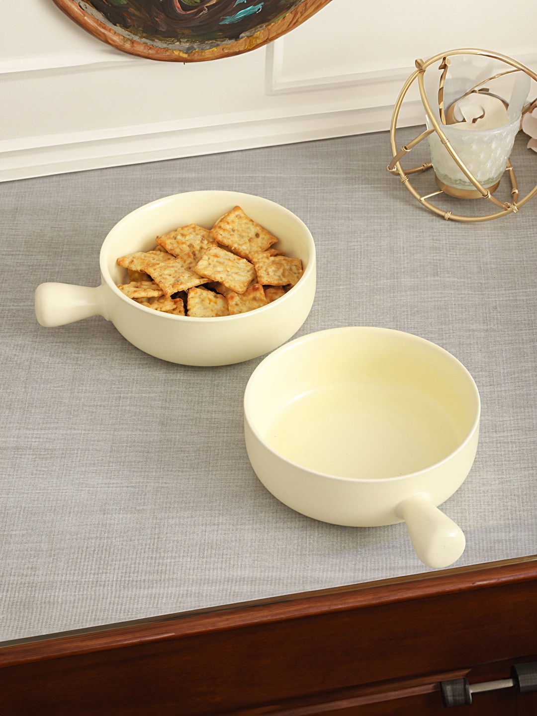 

TIED RIBBONS White 2 Pieces Ceramic Microwave Safe Serving Bowl
