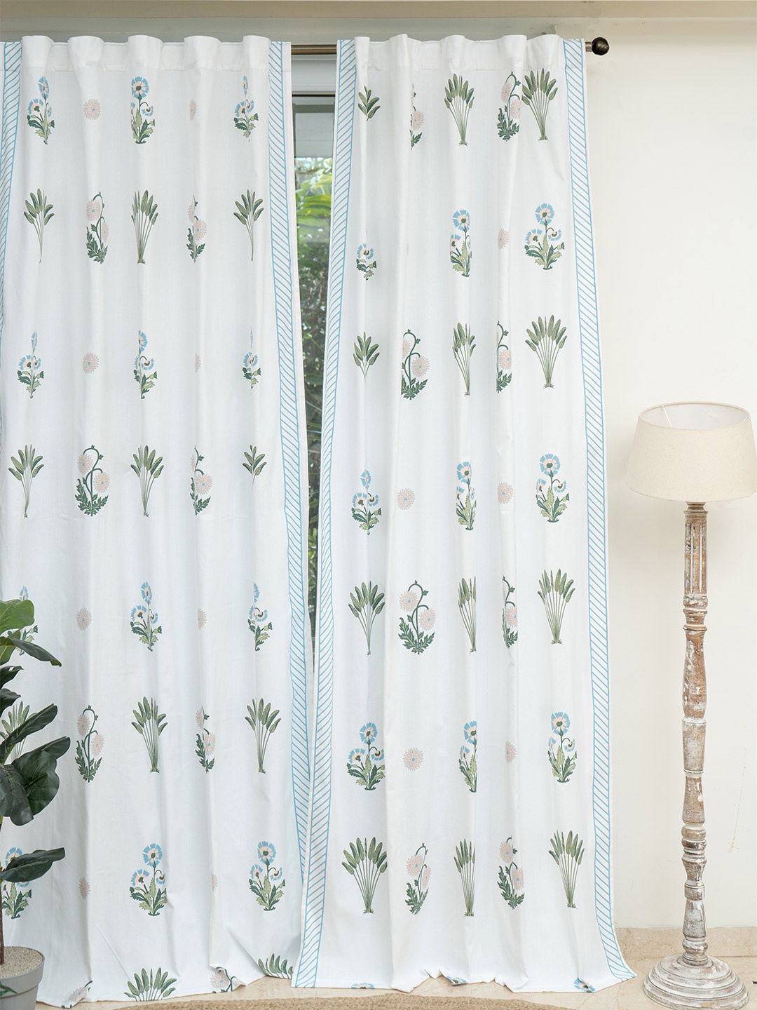 

Tranquebar Home Blue & White 2 Pieces Floral Printed Cotton Door Curtain