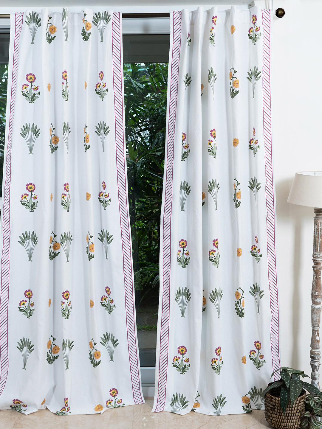 

Tranquebar Home Pink & White 2 Pieces Floral Printed Cotton Window Curtain