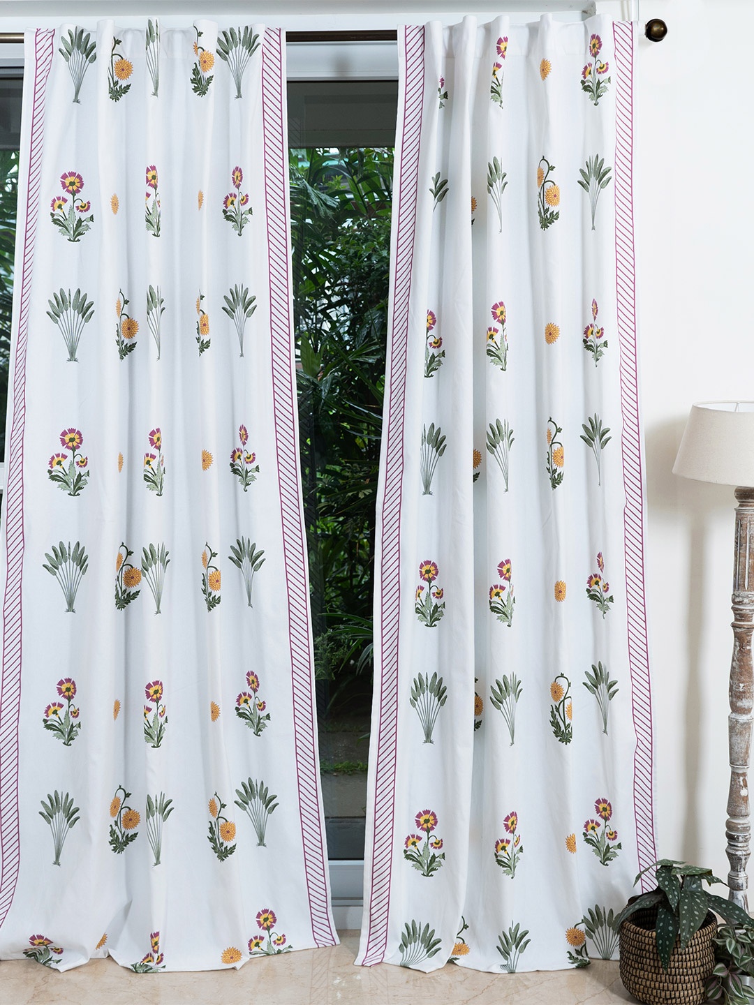 

Tranquebar Home Pink & White 2 Pieces Floral Printed Cotton Door Curtain