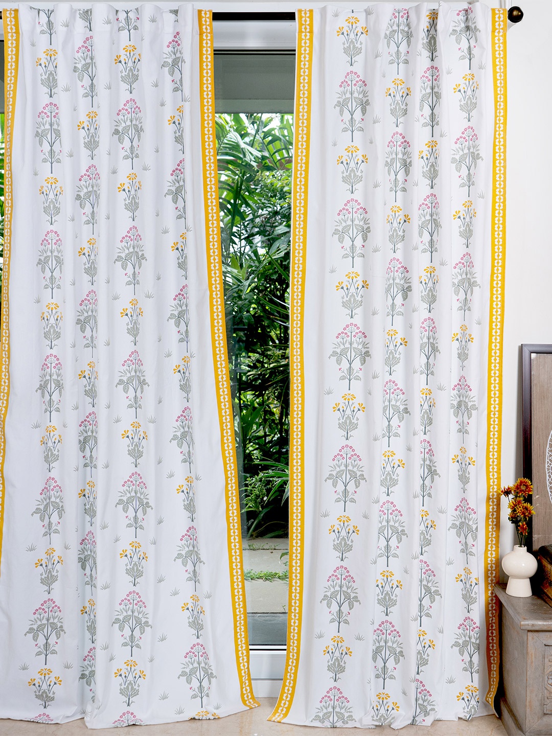 

Tranquebar Home Yellow & White 2 Pieces Floral Printed Cotton Door Curtain