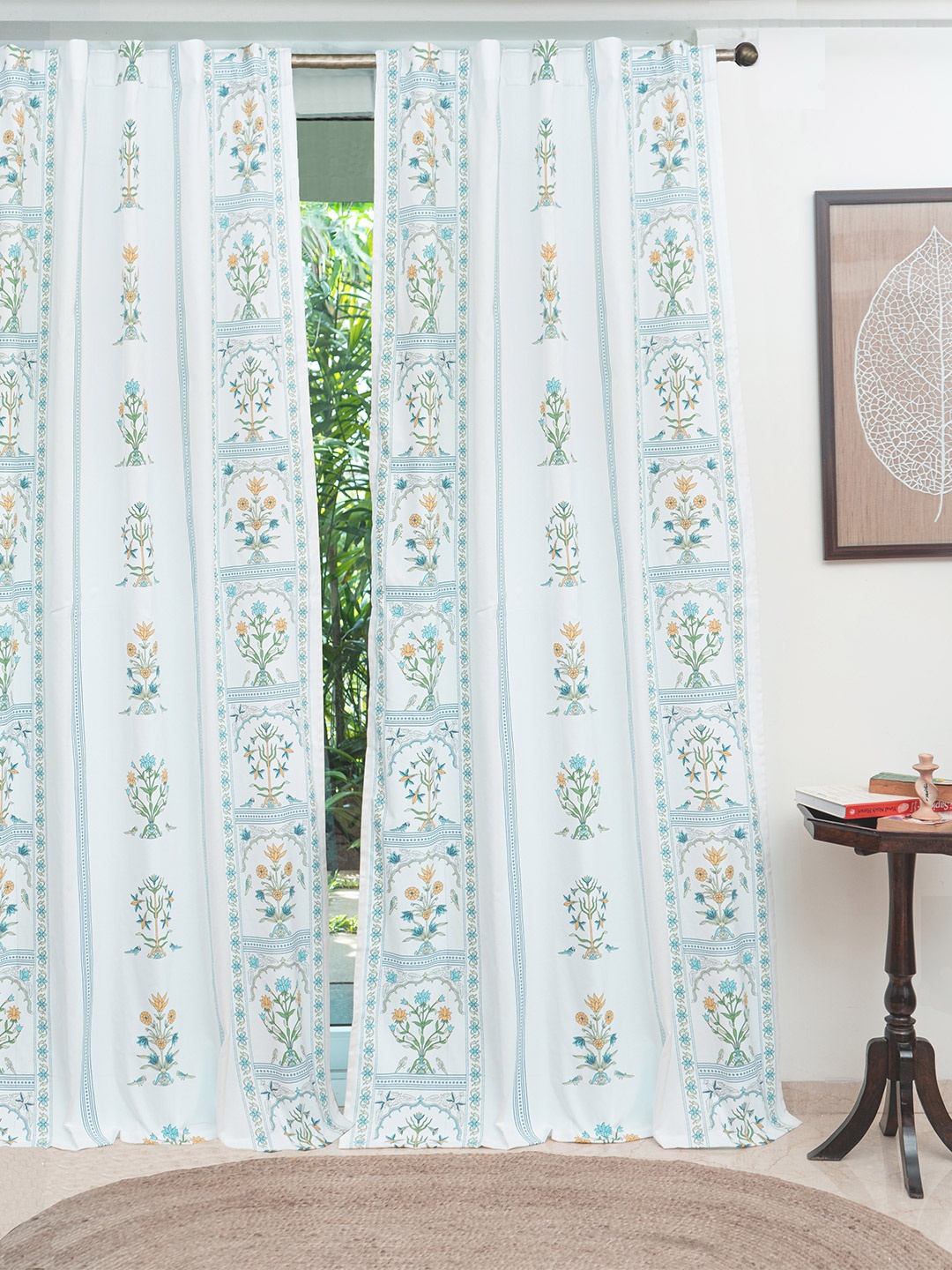 

Tranquebar Home Blue & White 2 Pieces Floral Printed Cotton Window Curtain
