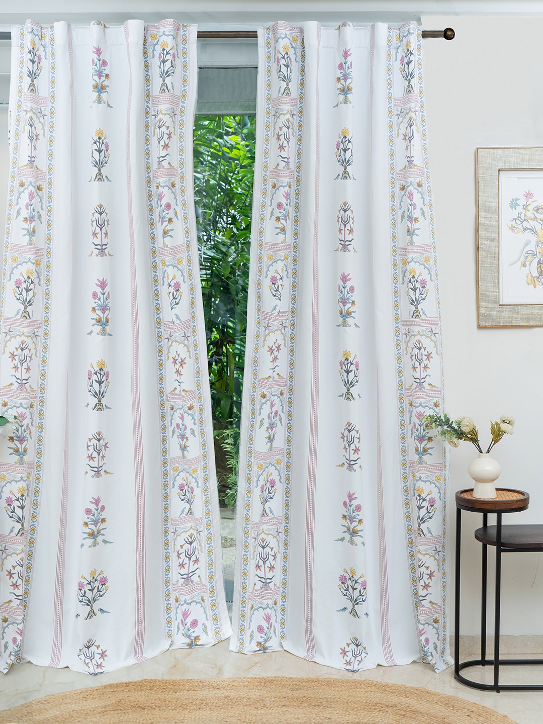

Tranquebar Home Pink & White 2 Pieces Floral Printed Cotton Door Curtain
