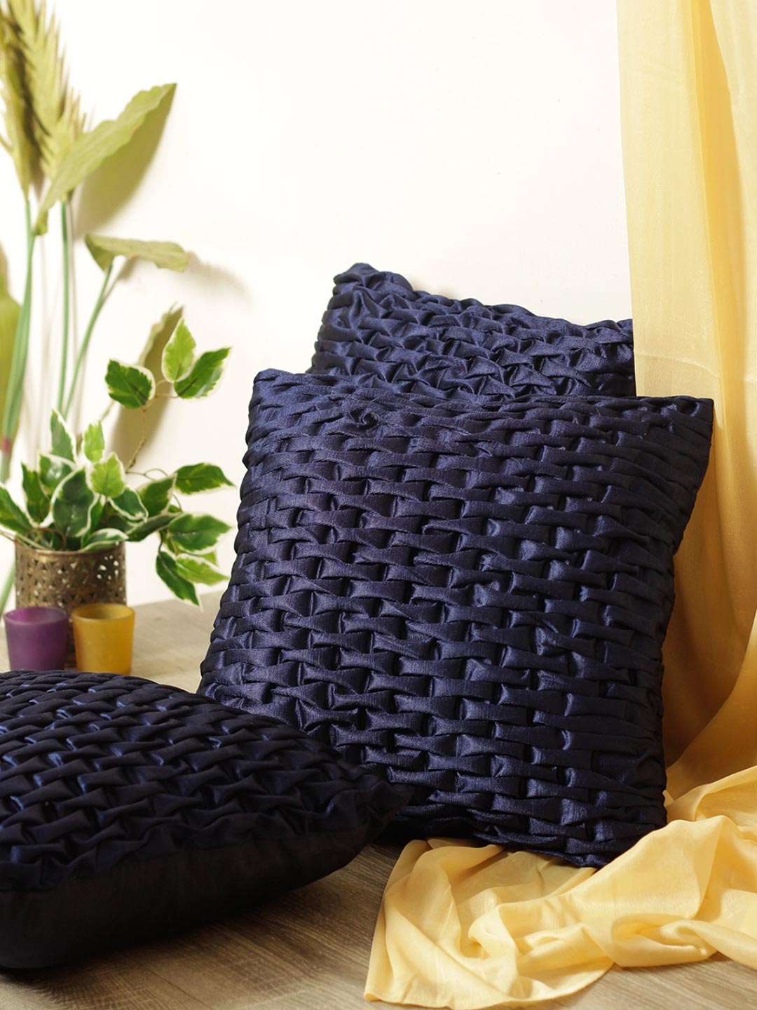 

Myntra Elegant Homes Navy Blue 3 Pieces Geometric Square Cushion Covers