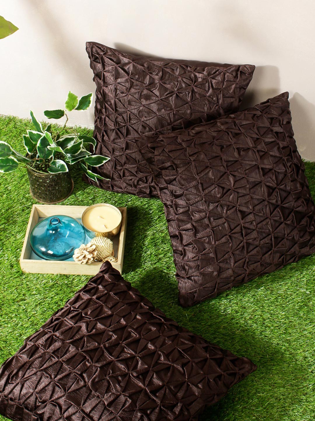 

Myntra Elegant Homes Brown 3 Pieces Geometric Textured Square Cushion Covers