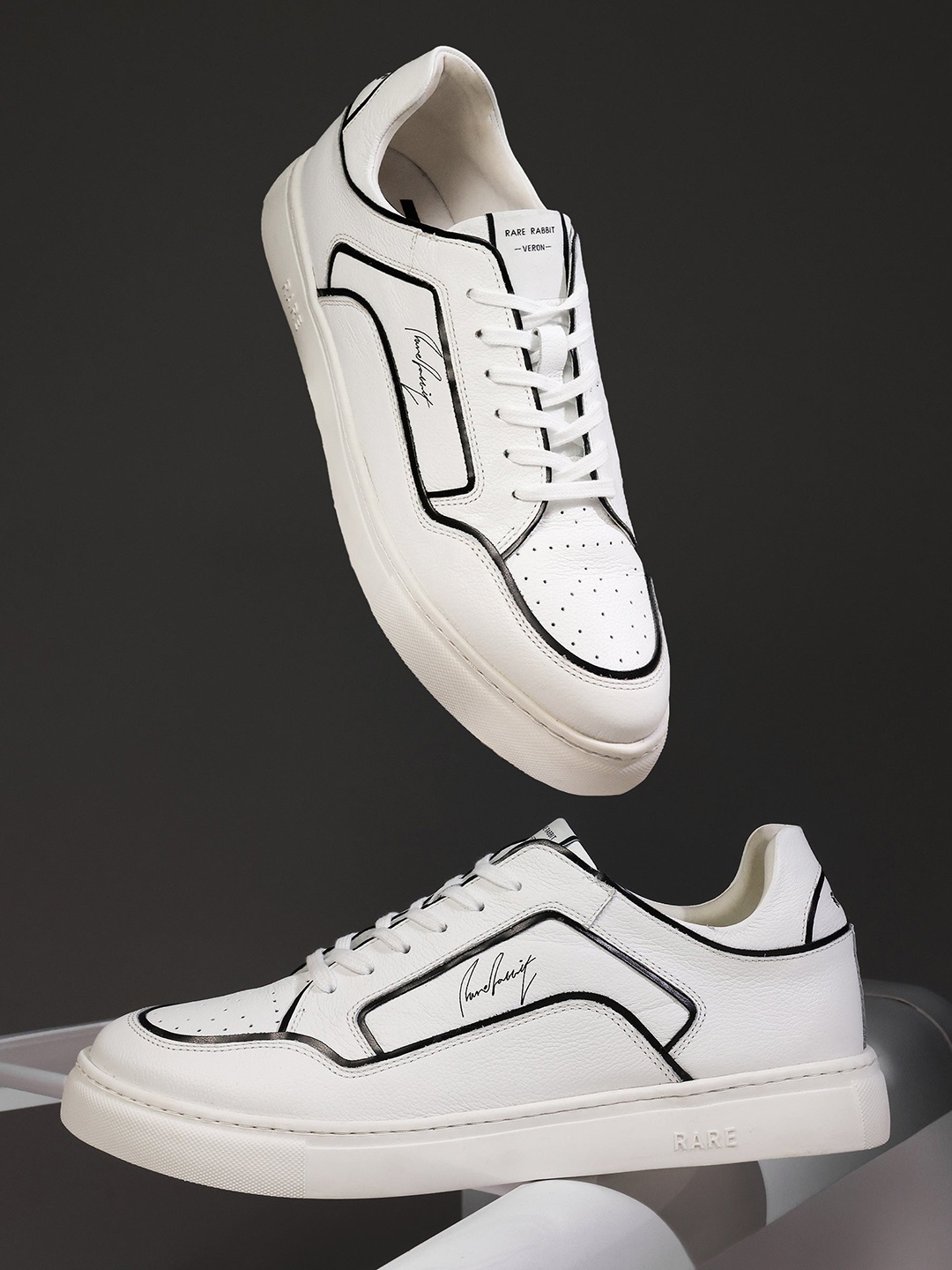 

RARE RABBIT Men Perforations Leather Sneakers, White