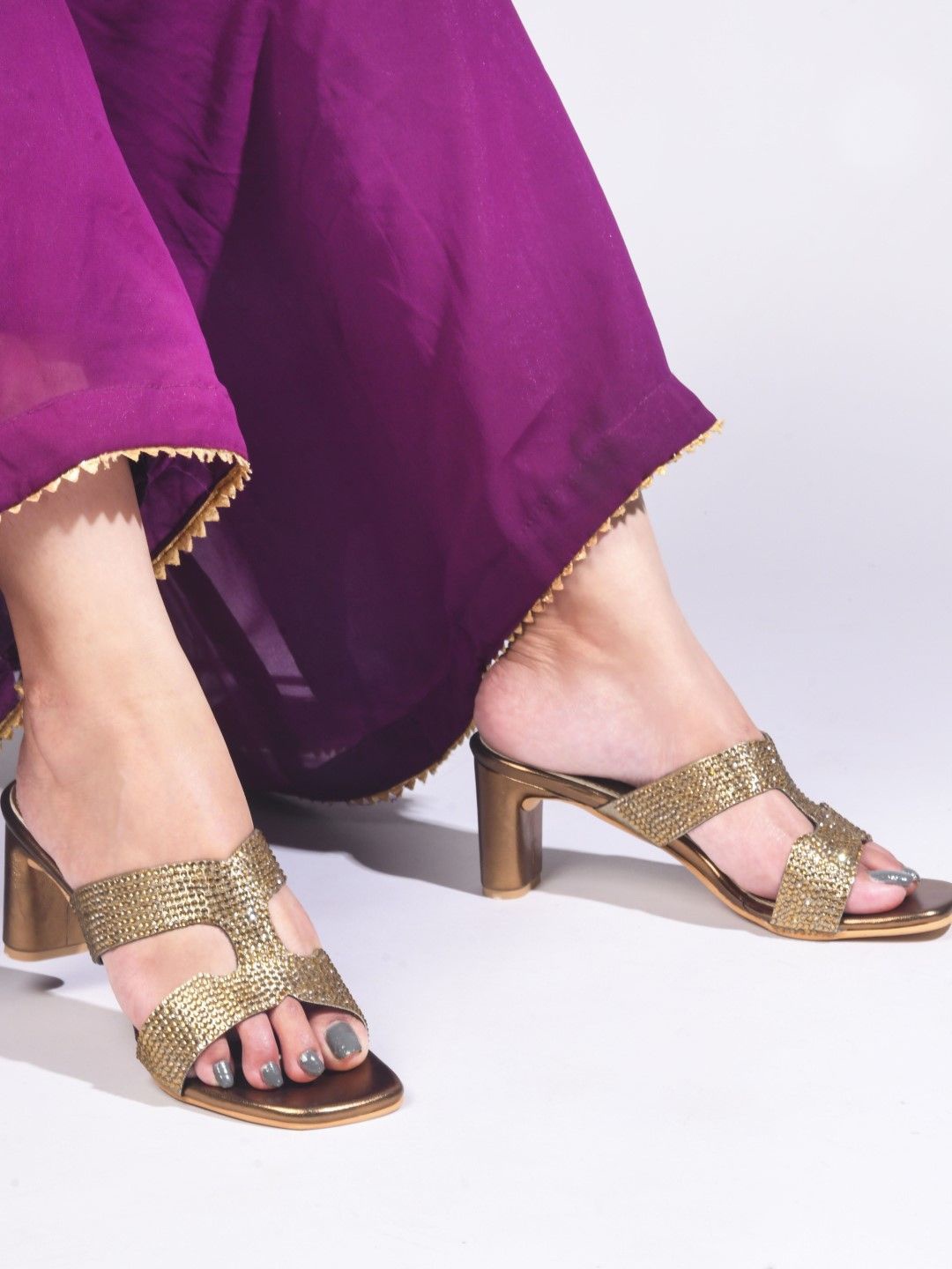 

JM Looks Women Embellished Ethnic Block Sandals, Copper