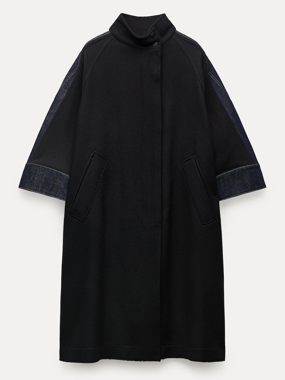 

ZARA Women Black & Blue Colourblocked Obersized Overcoat