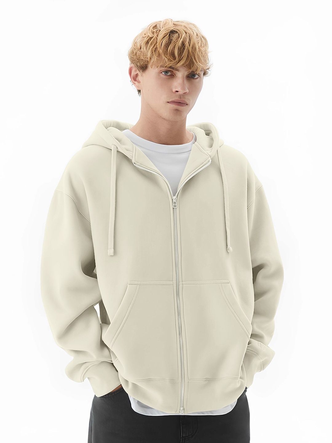 

Maniac Men Solid Hooded Sweatshirt, Off white