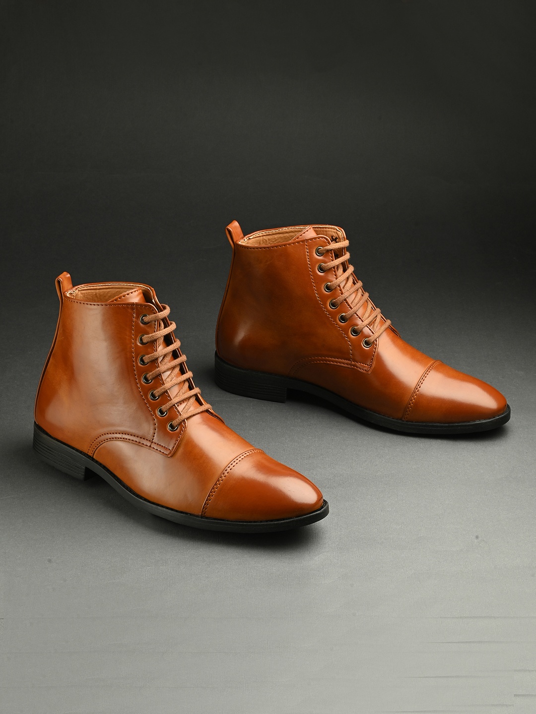 

SERVER Men Chelsea Block Heel Lace-Ups Boots, Tan
