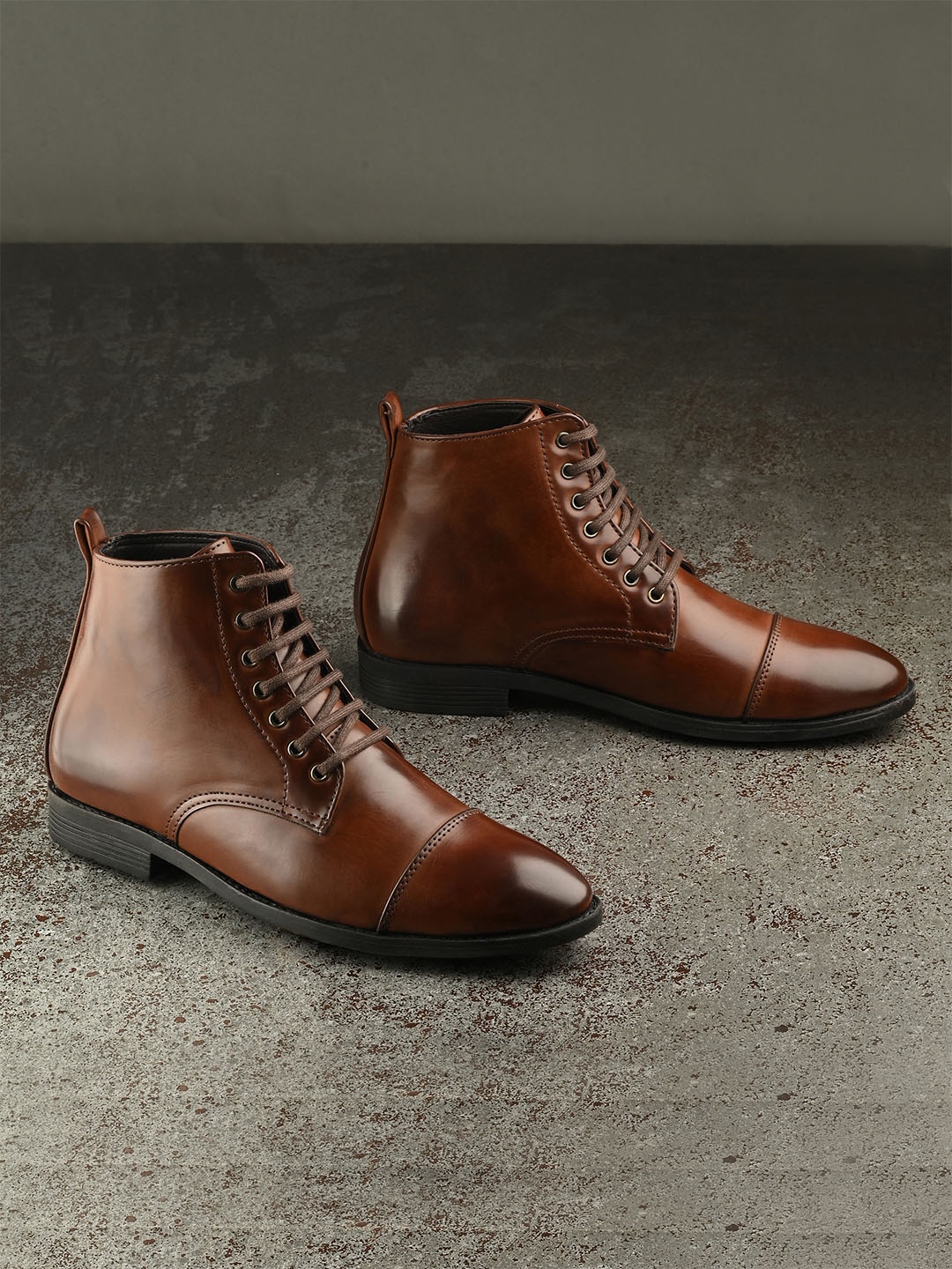 

SERVER Men Solid Lace-Ups High-Top Derbys, Brown