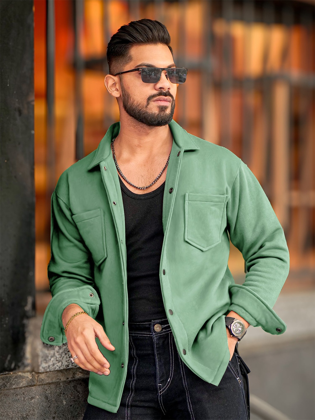 

Maniac Men Spread Collar Shacket, Green
