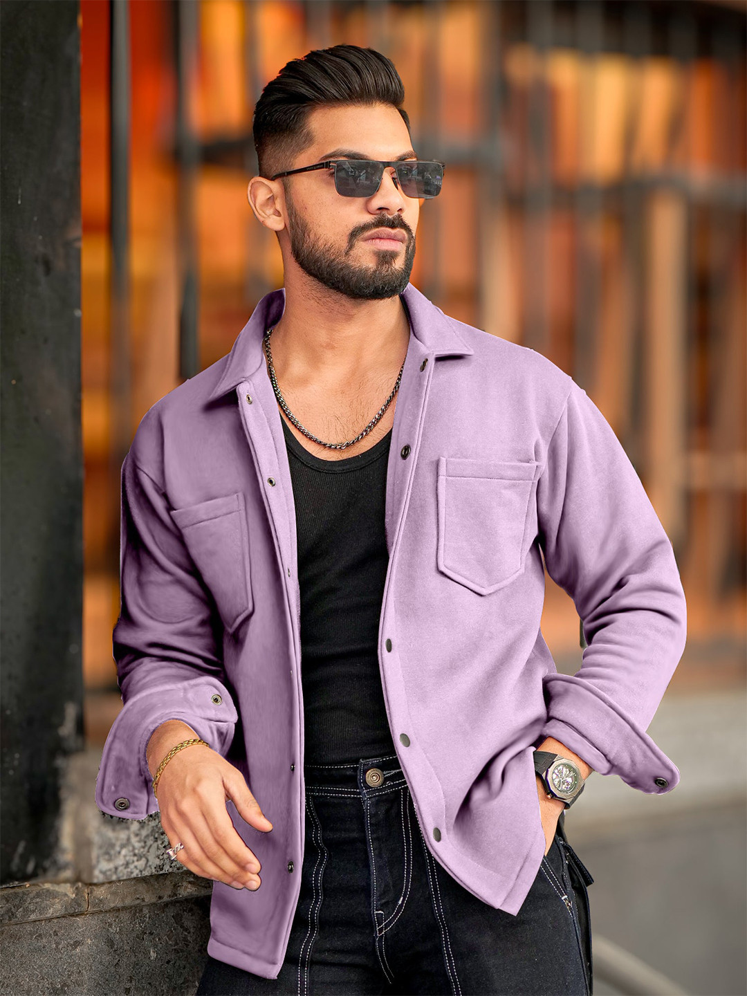 

Maniac Men Lightweight Spread Collar Bomber Jacket, Lavender