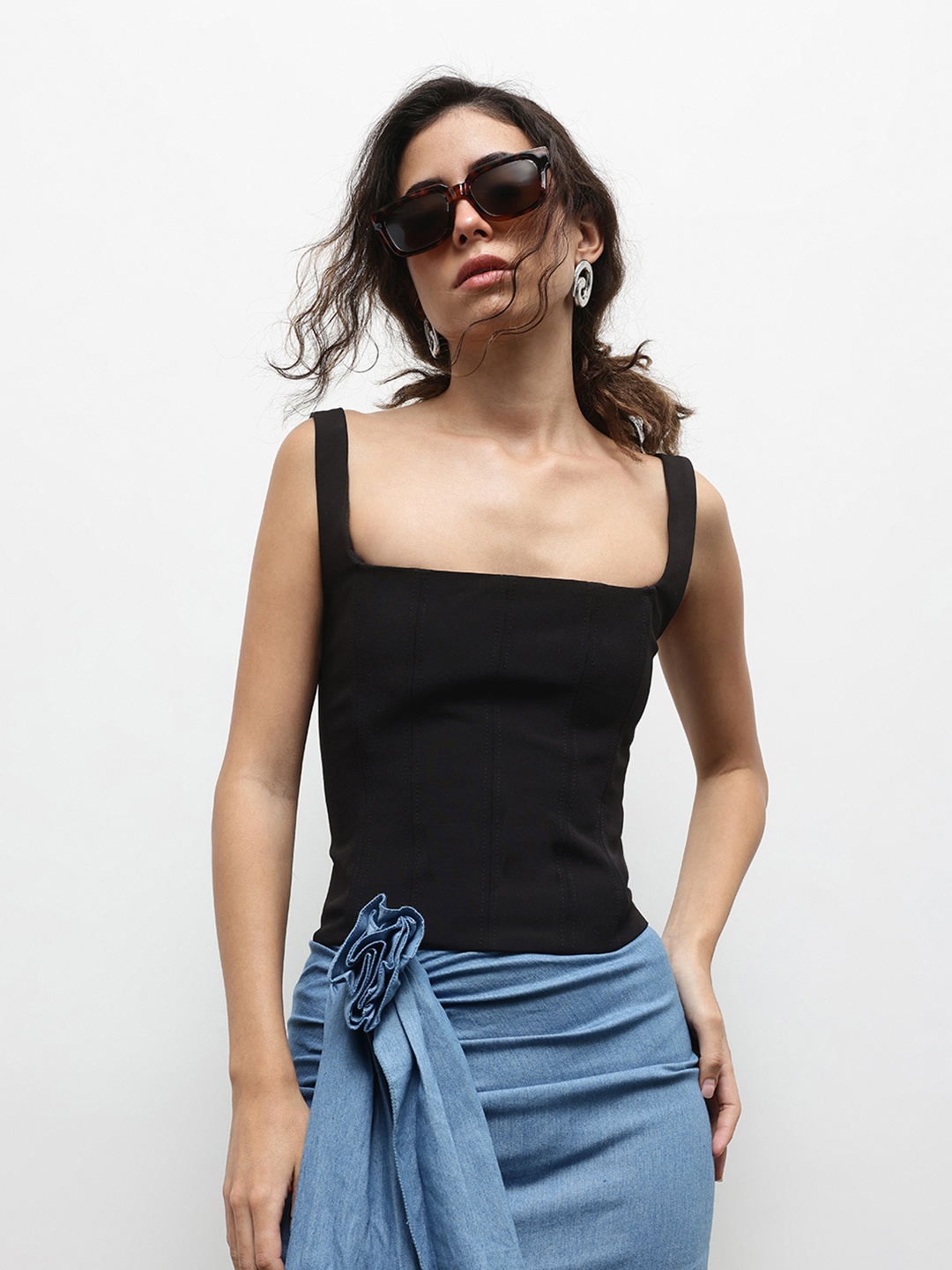 

ZARA Square Neck Shoulder Straps Top, Black