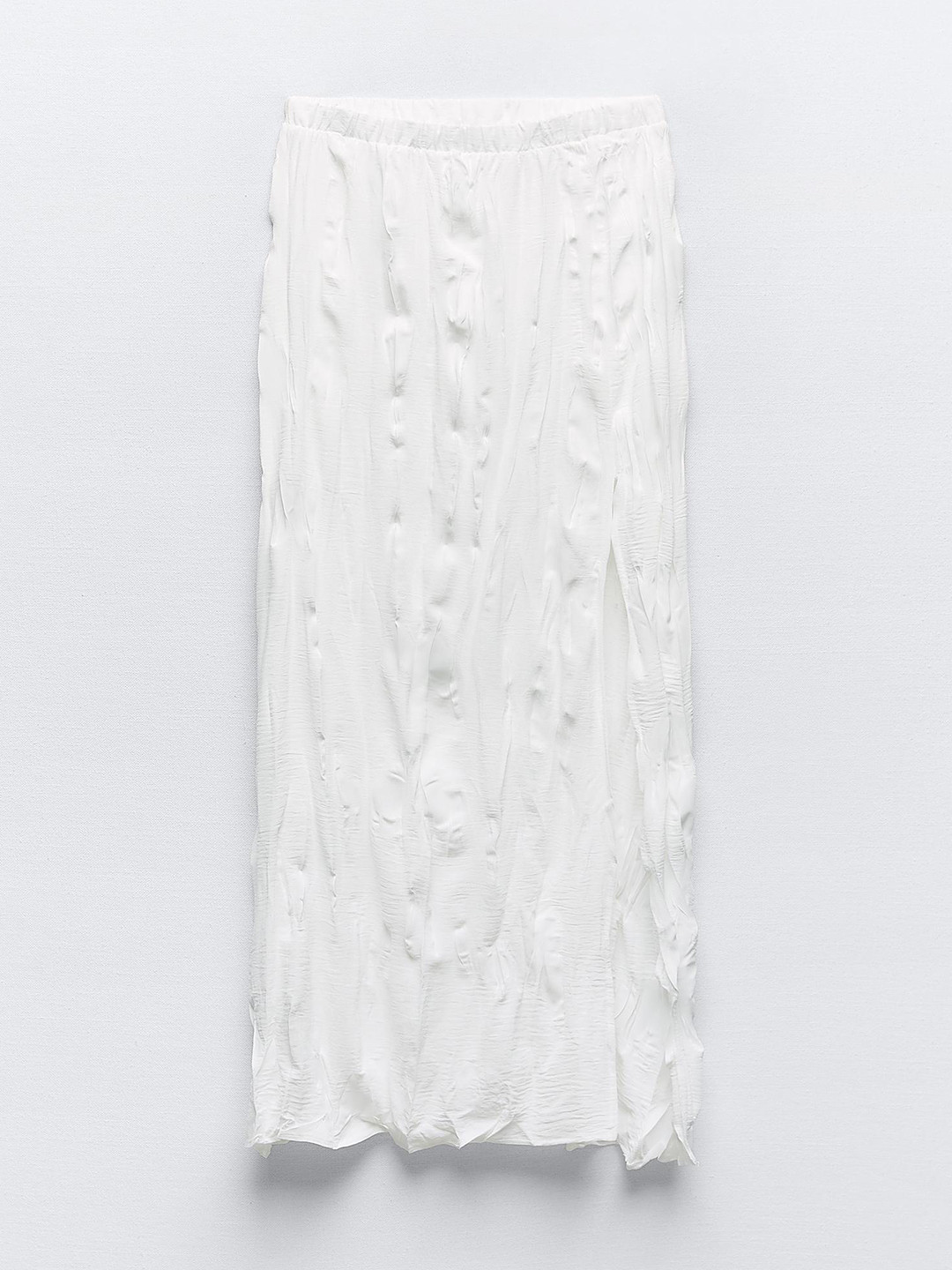 

ZARA Women Crinkled Straight Midi Skirt, White