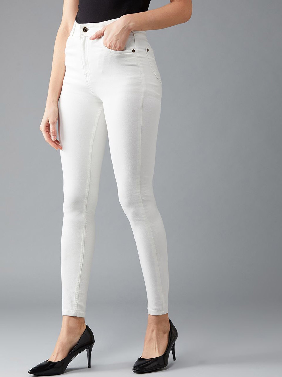 

DOLCE CRUDO Skinny High Rise Regular Length Stretchable Denim Jeans, White