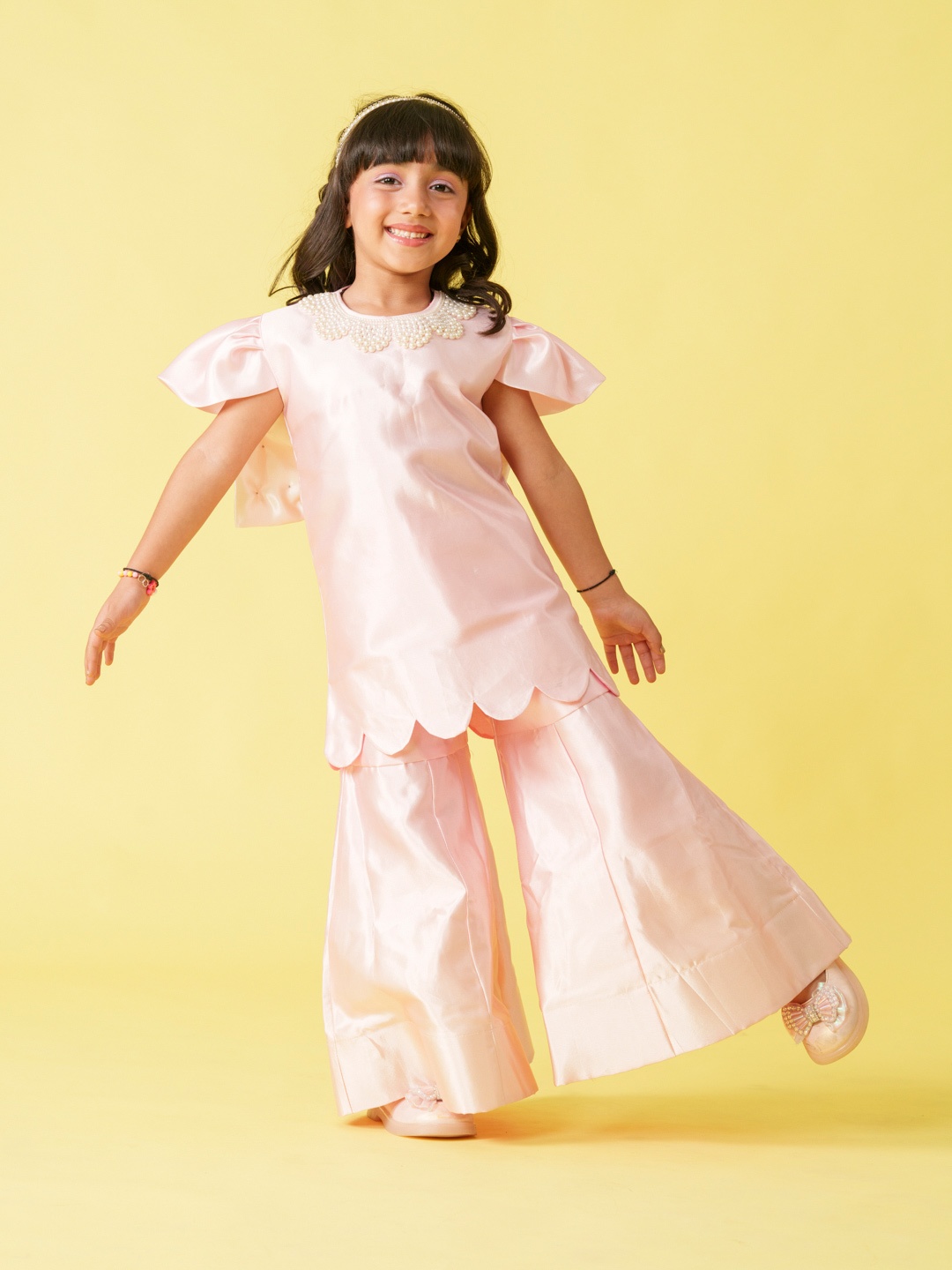 

Sangria Girls Beads and Stones Pure Cotton Kurta with Palazzo, Pink