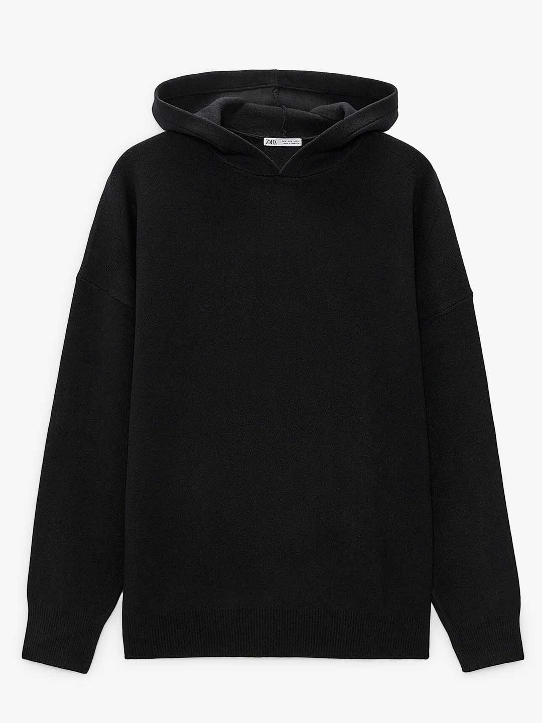 

ZARA Men Black Solid Hooded Sweatshirt
