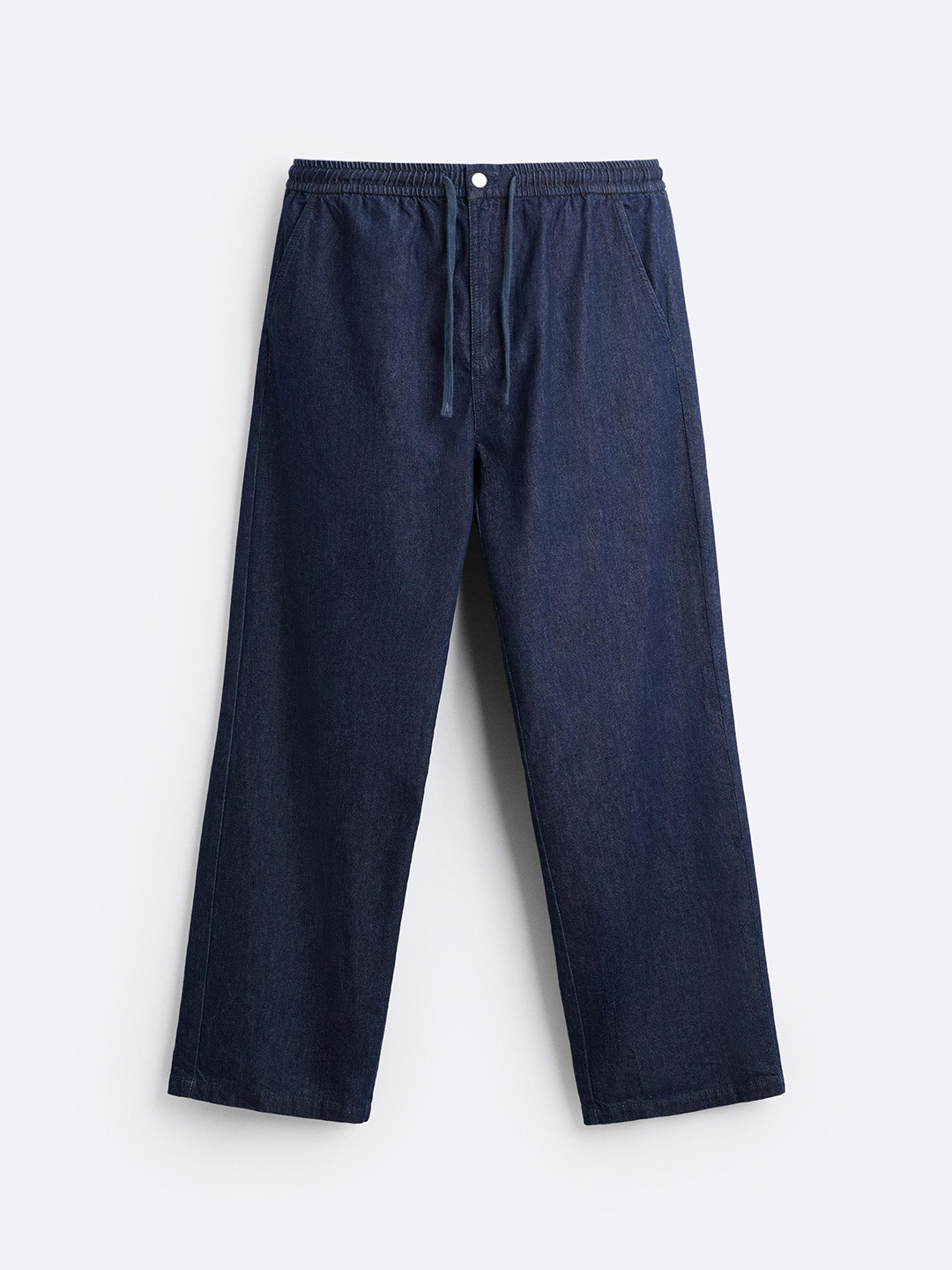 

ZARA Men Pure Cotton Trousers, Navy blue