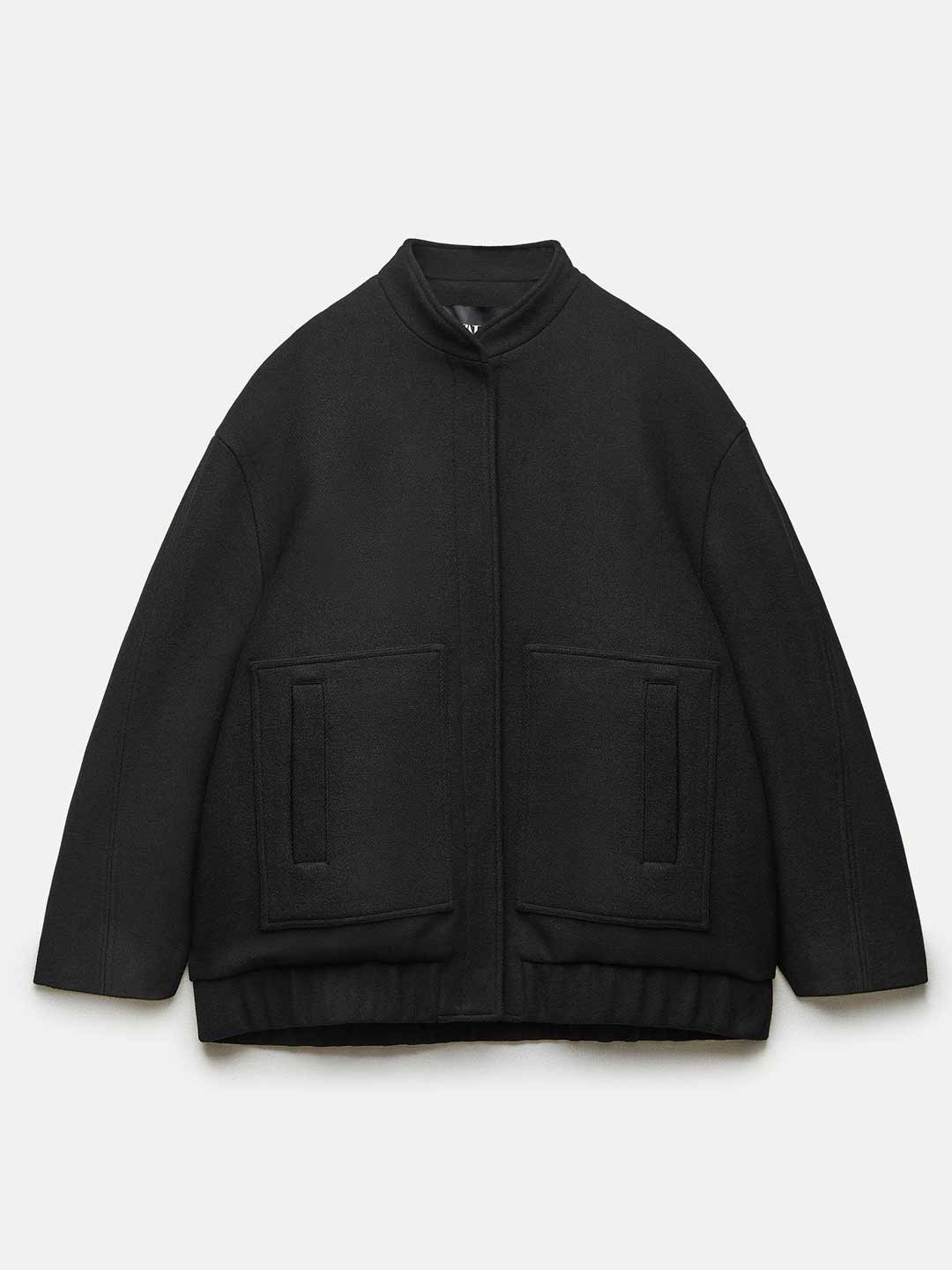 

ZARA Women Oversized Bomber Jacket, Black