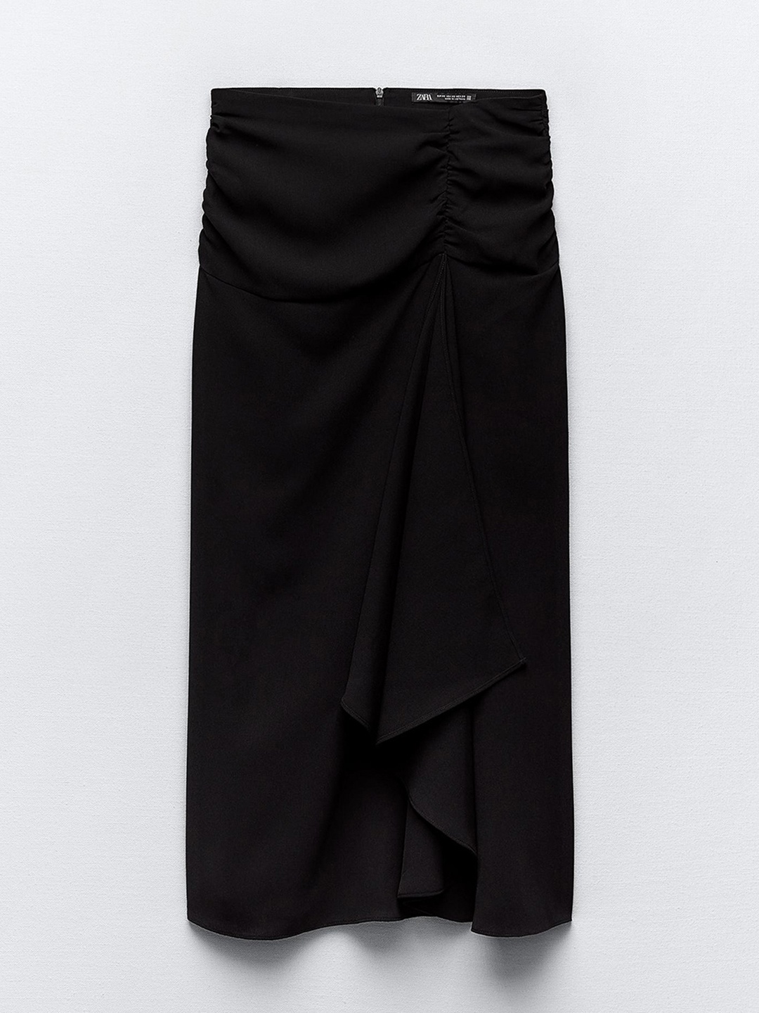 

ZARA Women Draped Straight Midi Skirt, Black