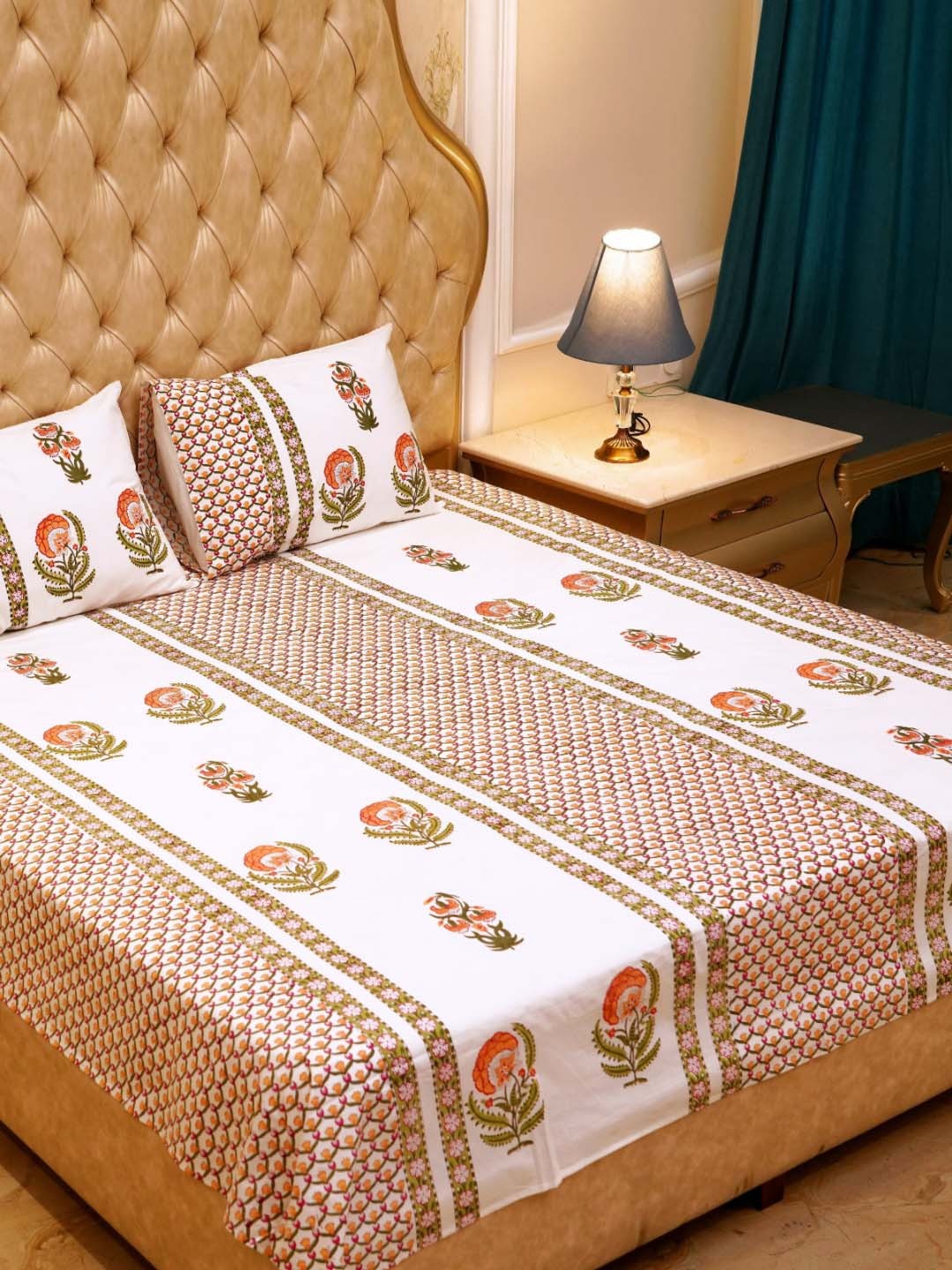 

Plarsh Comfort White & Pink Floral Percale 400 TC King Bedsheet with 2 Pillow Covers