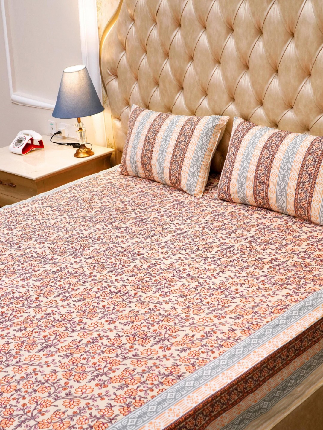 

Plarsh Comfort Yellow Floral Printed 240 TC Pure Cotton King Bedsheet & 2 Pillow Covers