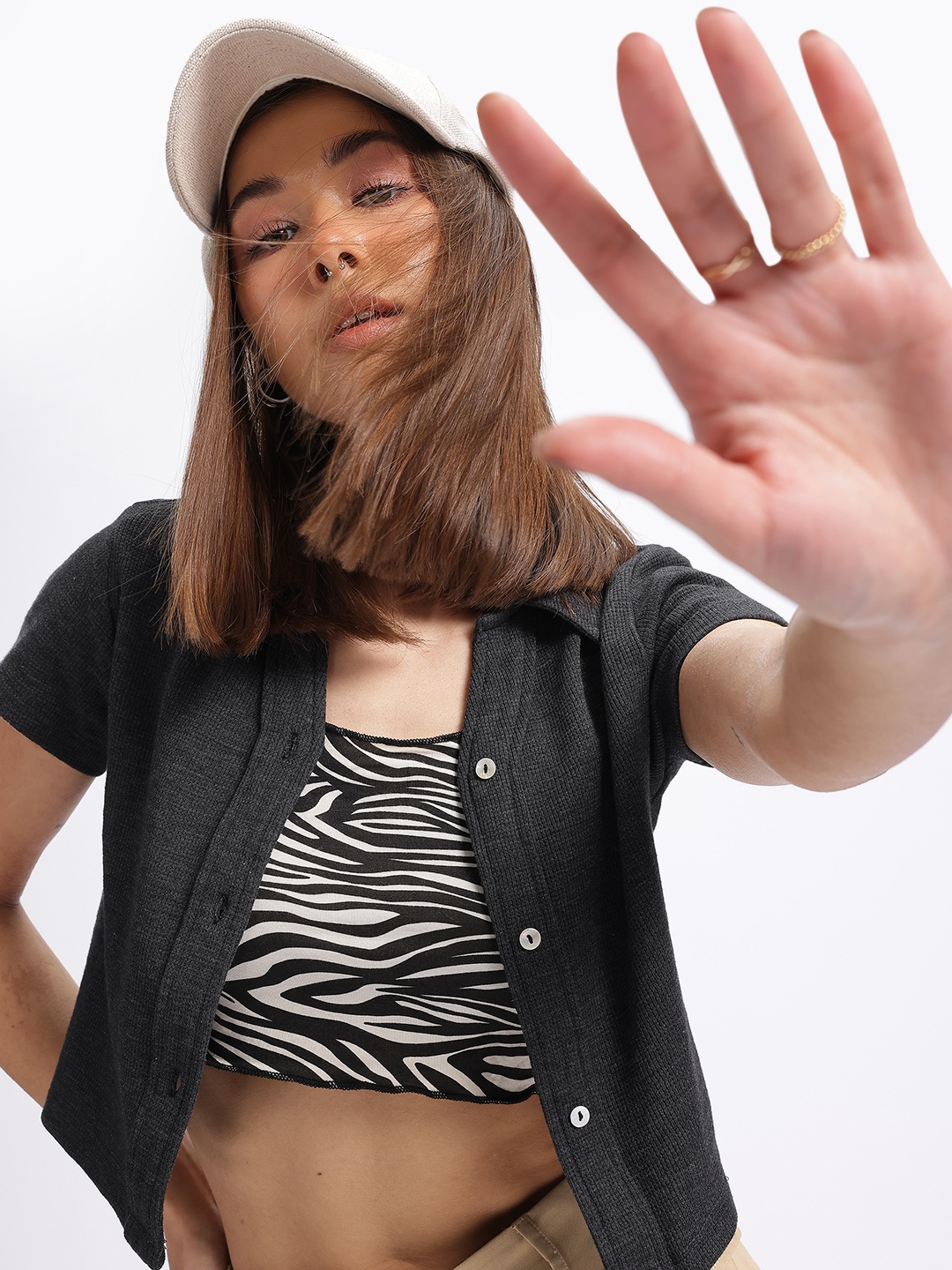 

DressBerry Playful Shirt Collar Crop Top, Black