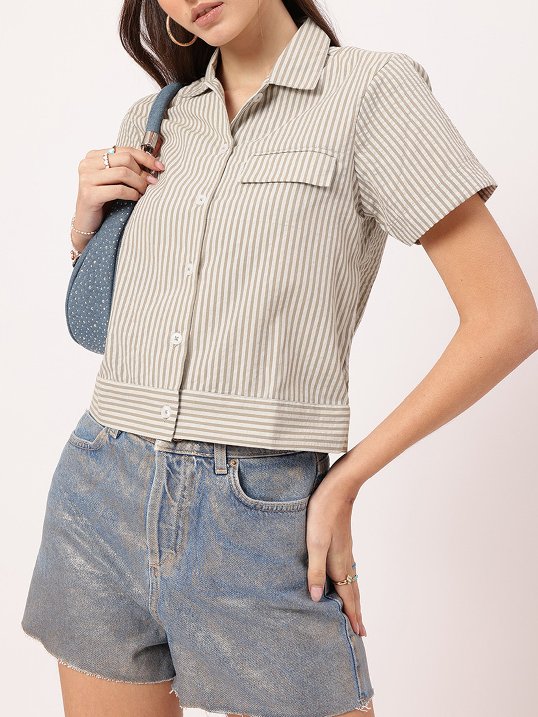 

DressBerry Elevated Edge Pinstriped Seersucker Shirt, Grey