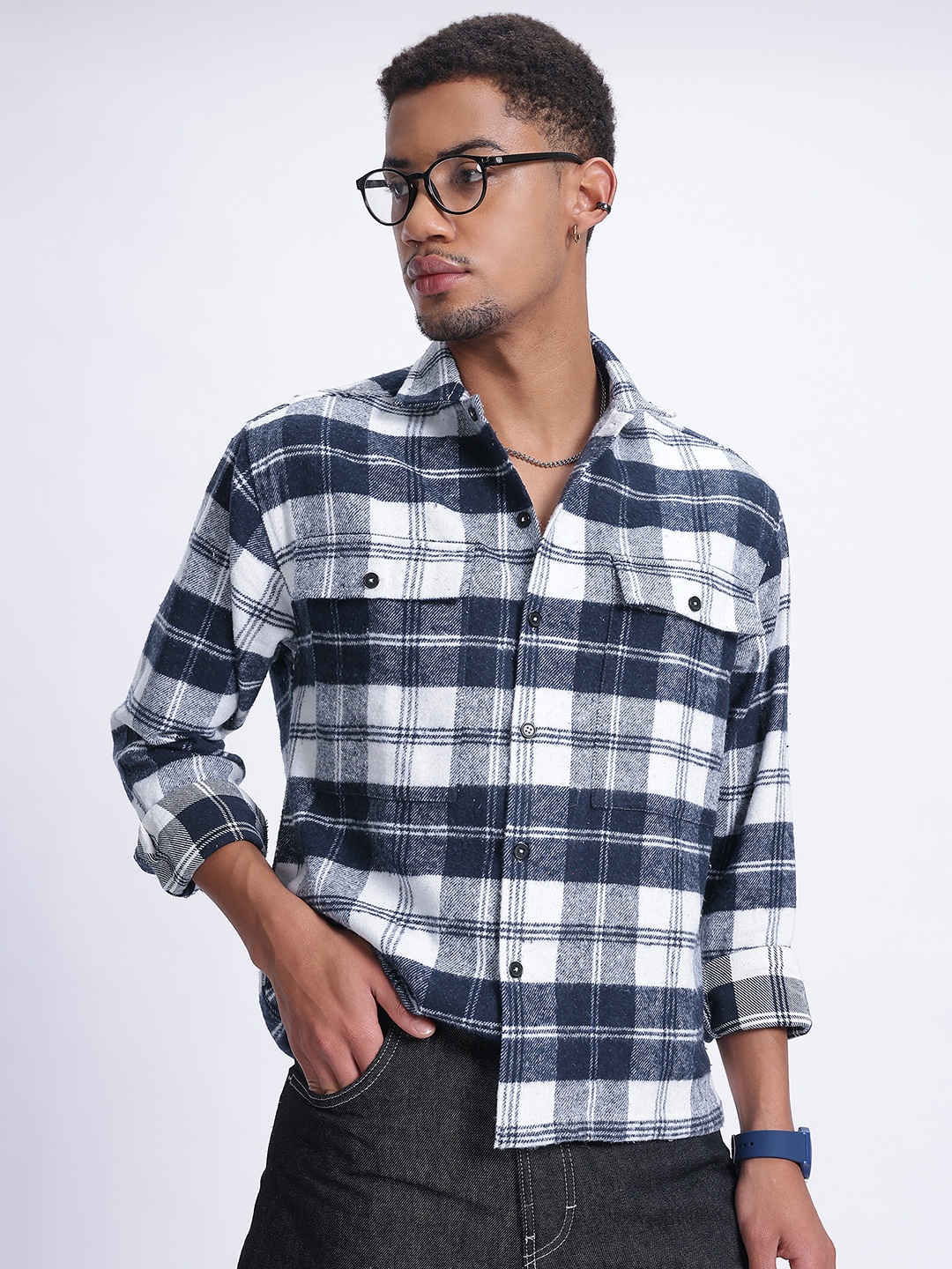 

Kook N Keech Timeless Tartan Checks Drop-Shoulder Sleeves Regular Fit Shacket, White