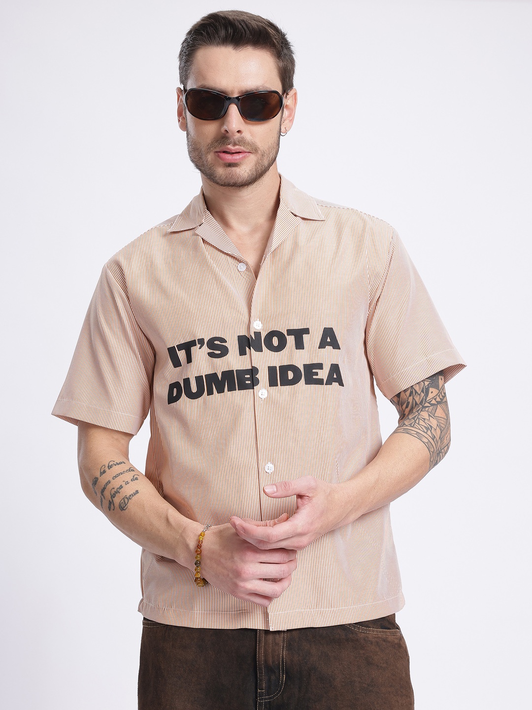 

Kook N Keech Typography Selection Striped Shirt, Beige