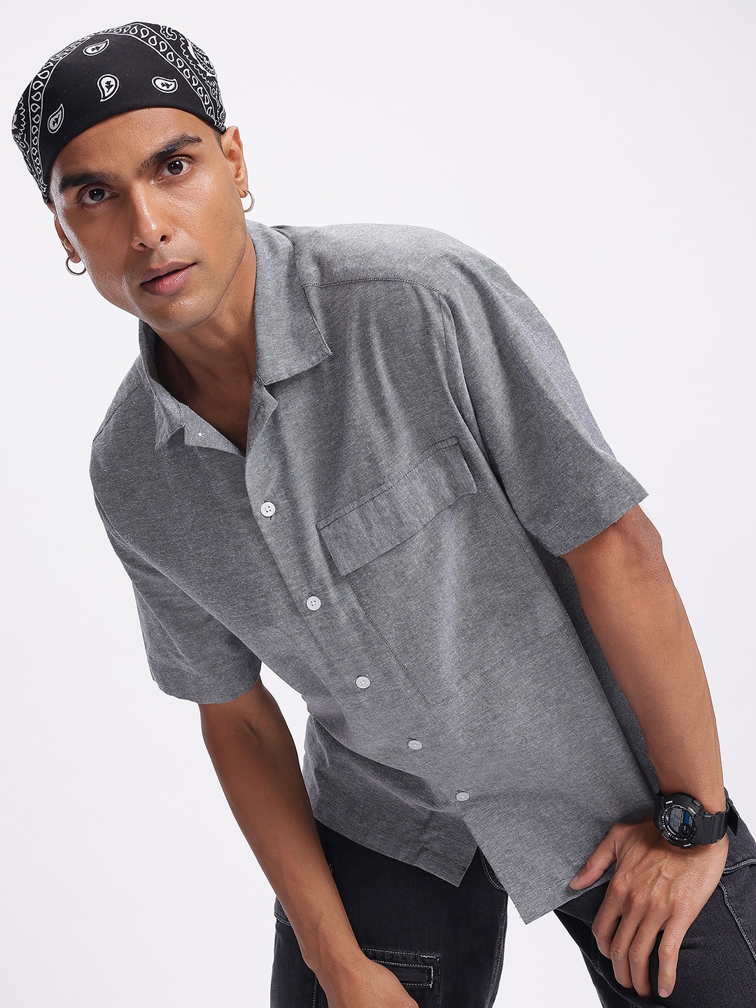 

Kook N Keech Everyday Basics Oversized Pocket Relaxed Shirt, Charcoal