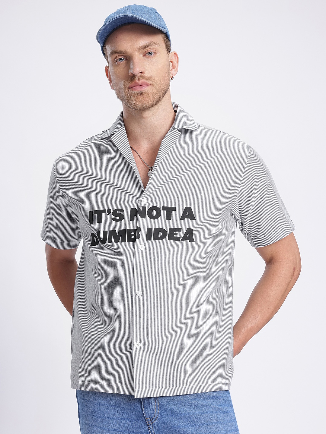 

Kook N Keech Typography Rave Striped Shirt, Grey