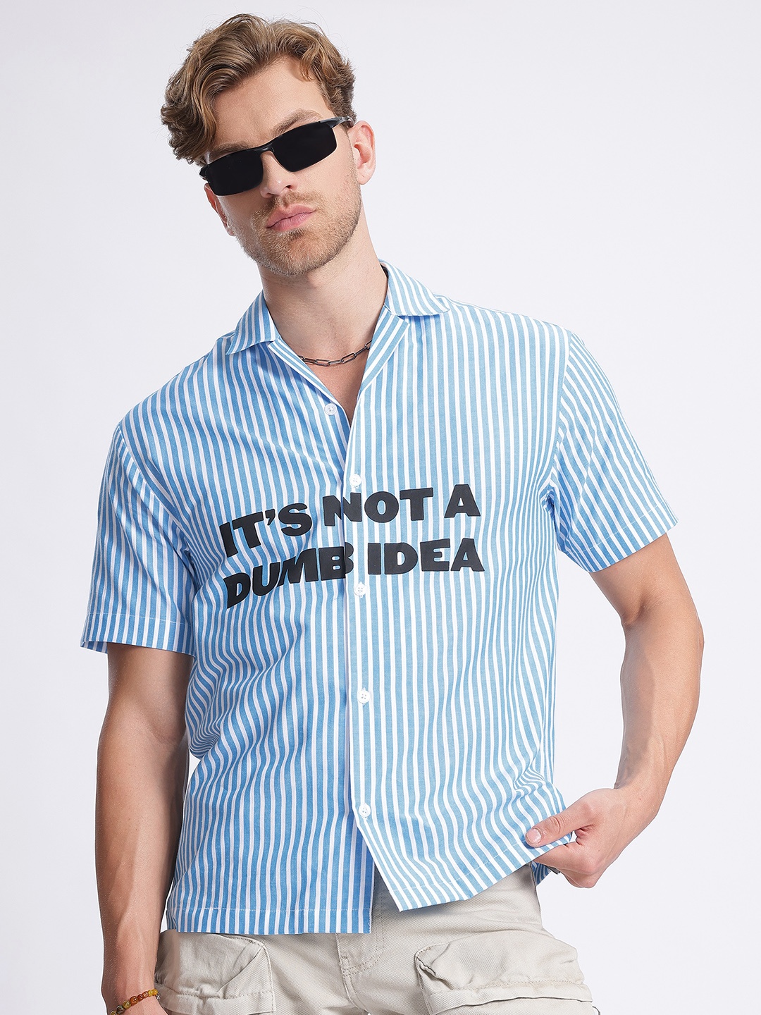 

Kook N Keech Typography Mode Striped Shirt, Blue