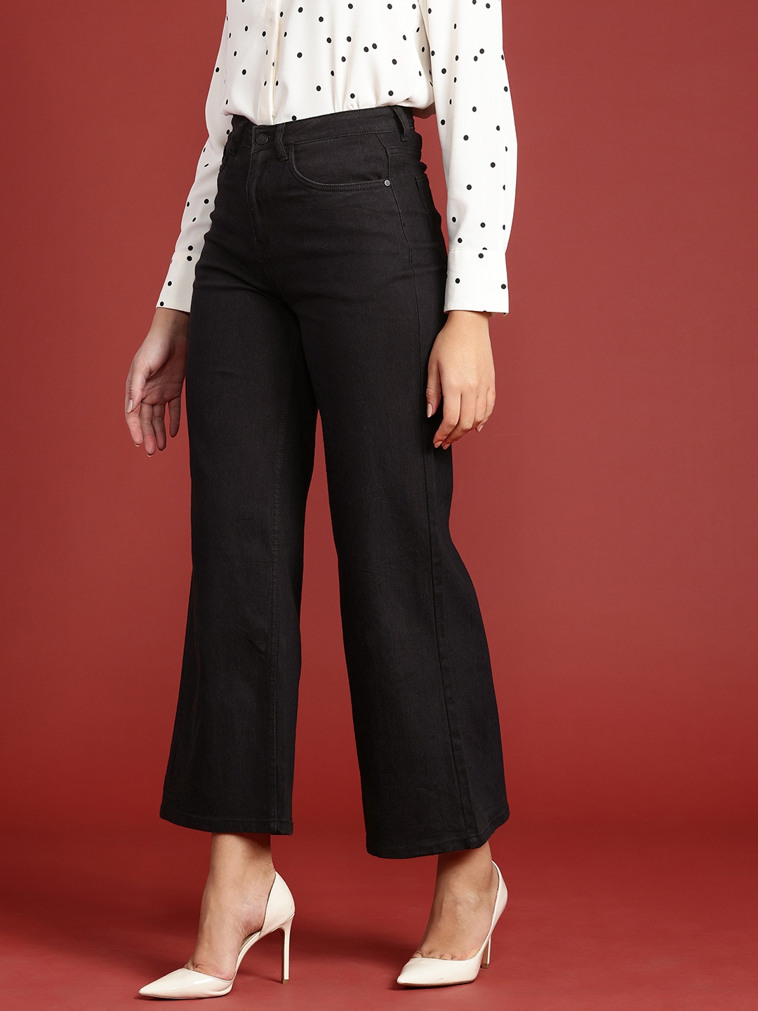 

all about you Women Wide Leg High-Rise Stretchable Jeans, Black