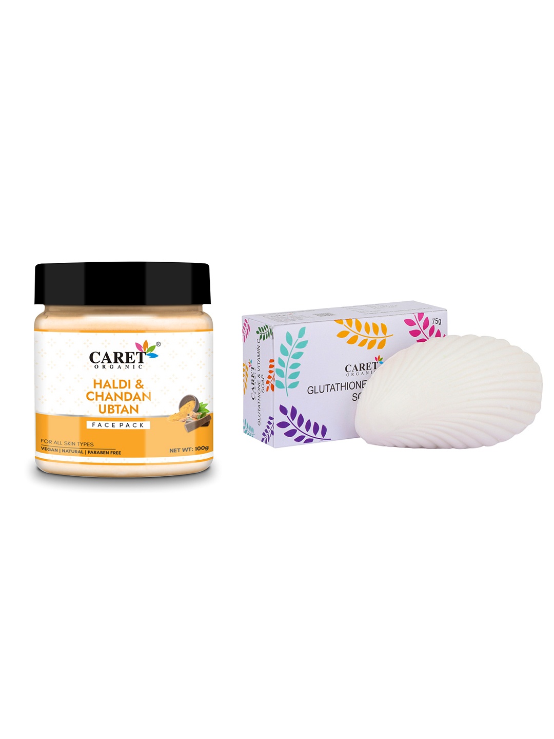 

CARET ORGANIC Haldi Chandan Ubtan Face Pack & Glutathione Soap Combo, White