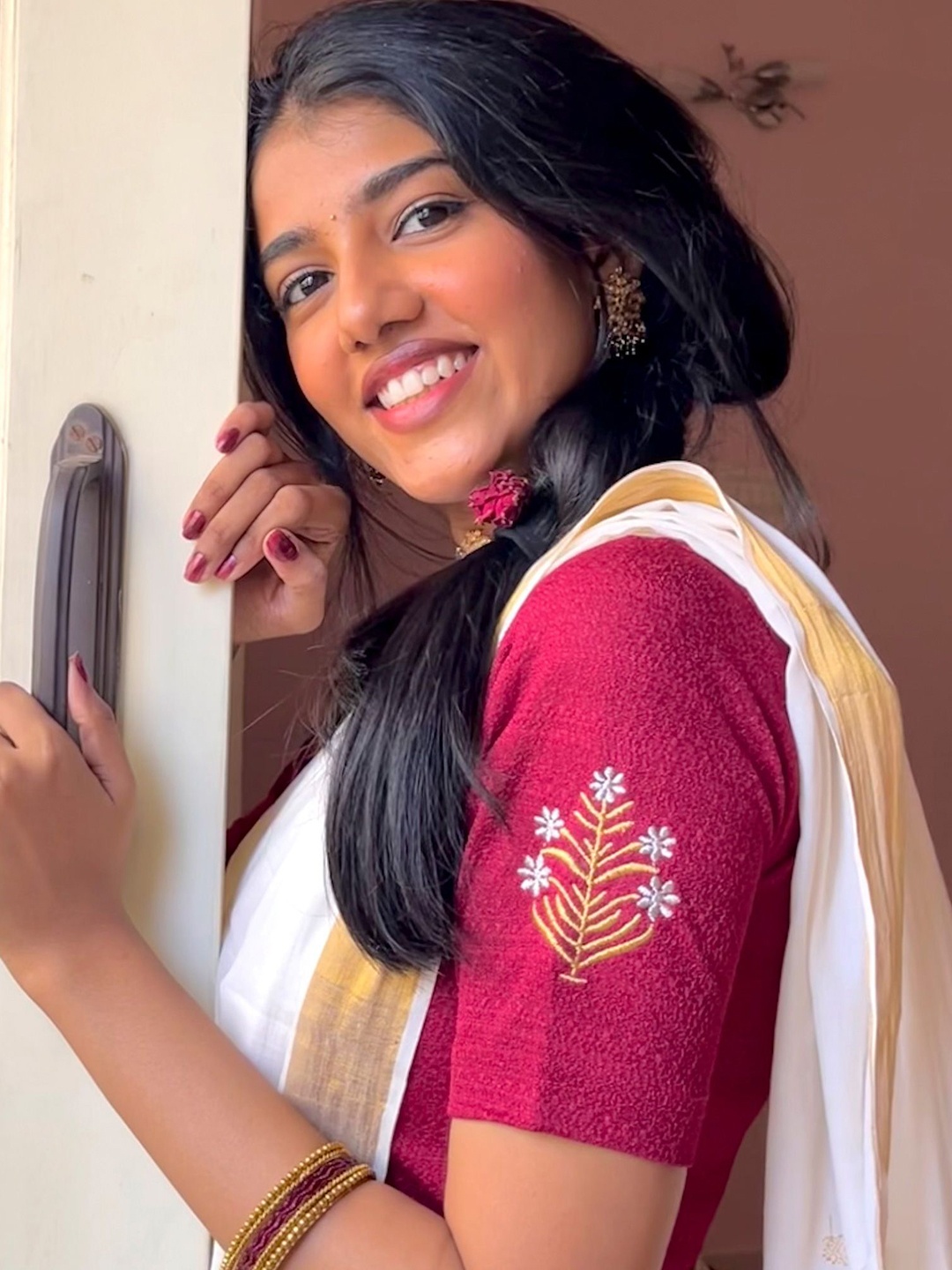 

Bindigasm's Advi Women Embroidered Stretchable Saree Blouse, Maroon