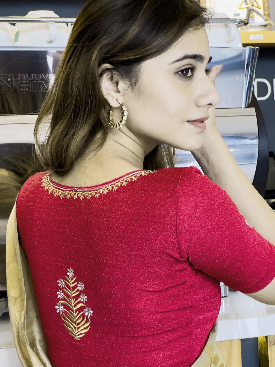 

Bindigasm's Advi Embroided Stretchable Saree Blouse, Pink